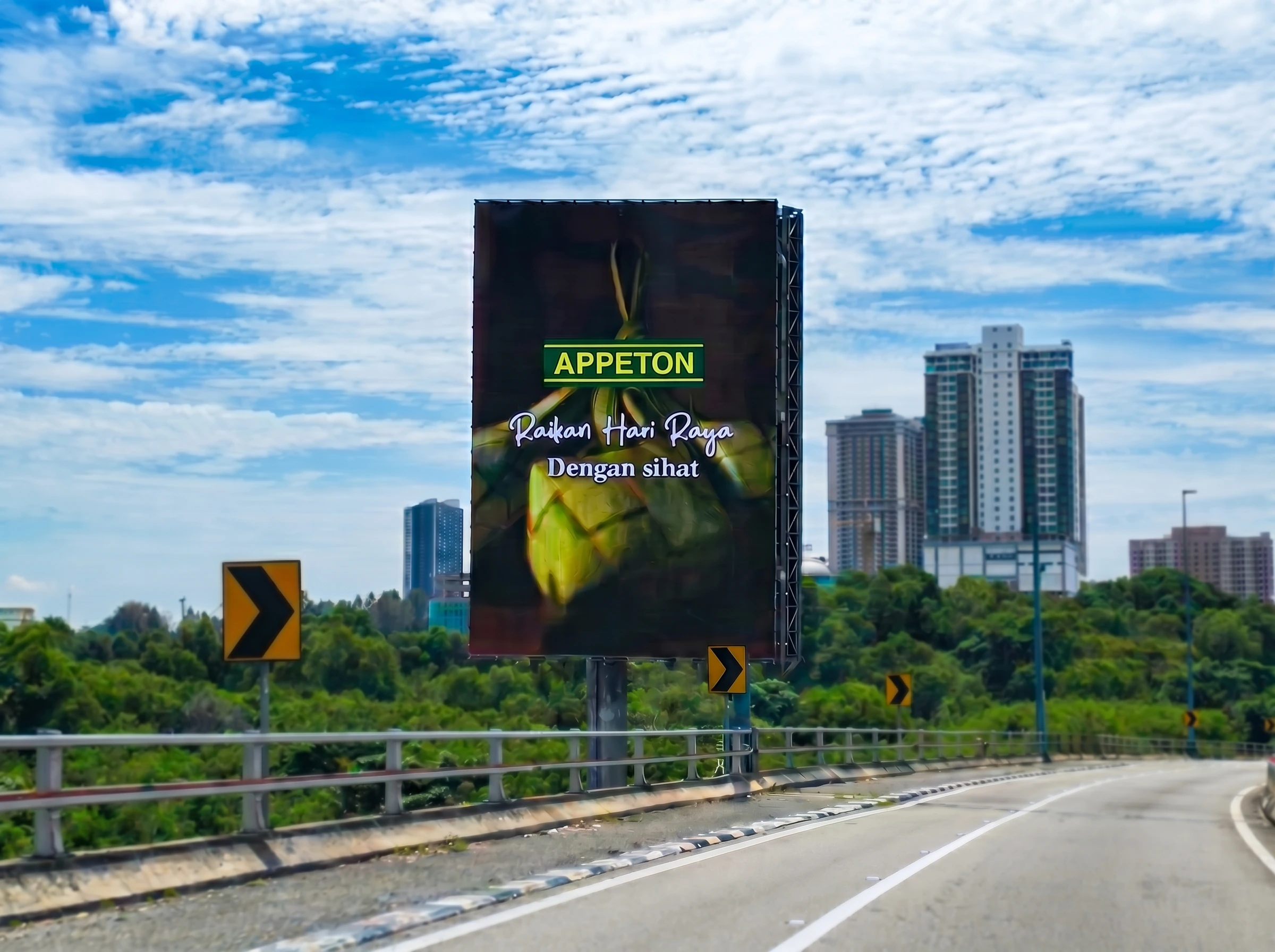 LED digital billboard MK1002, panel A, mounted above a main road in Melaka