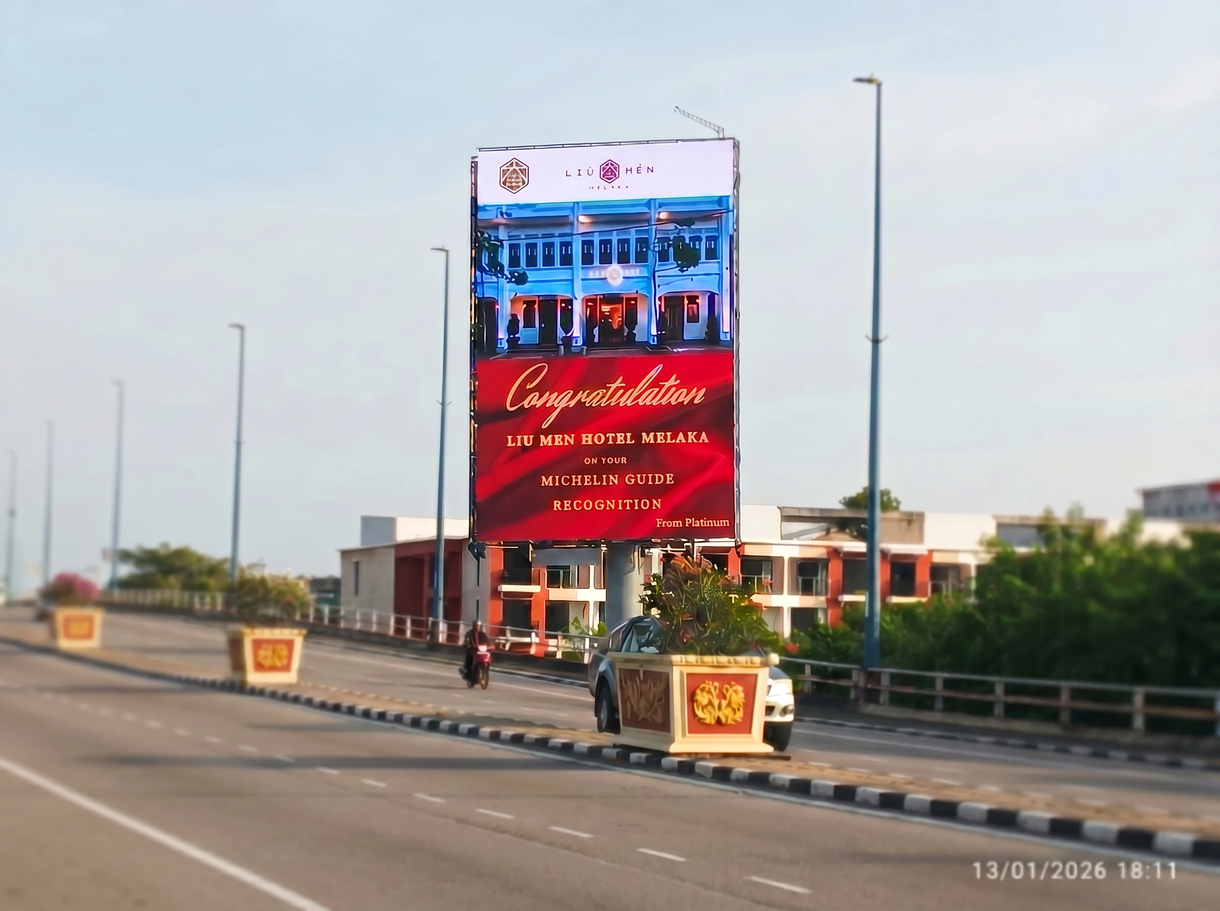 LED digital billboard MK1002, panel B, mounted above a main road in Melaka